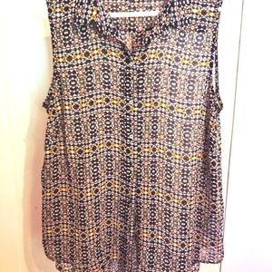 H&M Brown Tan Geometric Pattern Sleeveless Blouse Size 12 Very Good Condition
